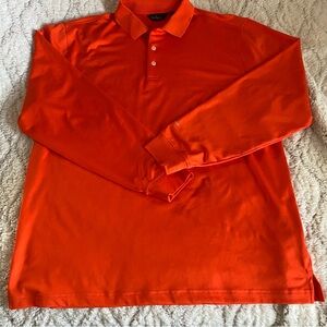 Walter Hagen Essentials Long Sleeve Golf Polo Shirt Mens Large Stretch Orange